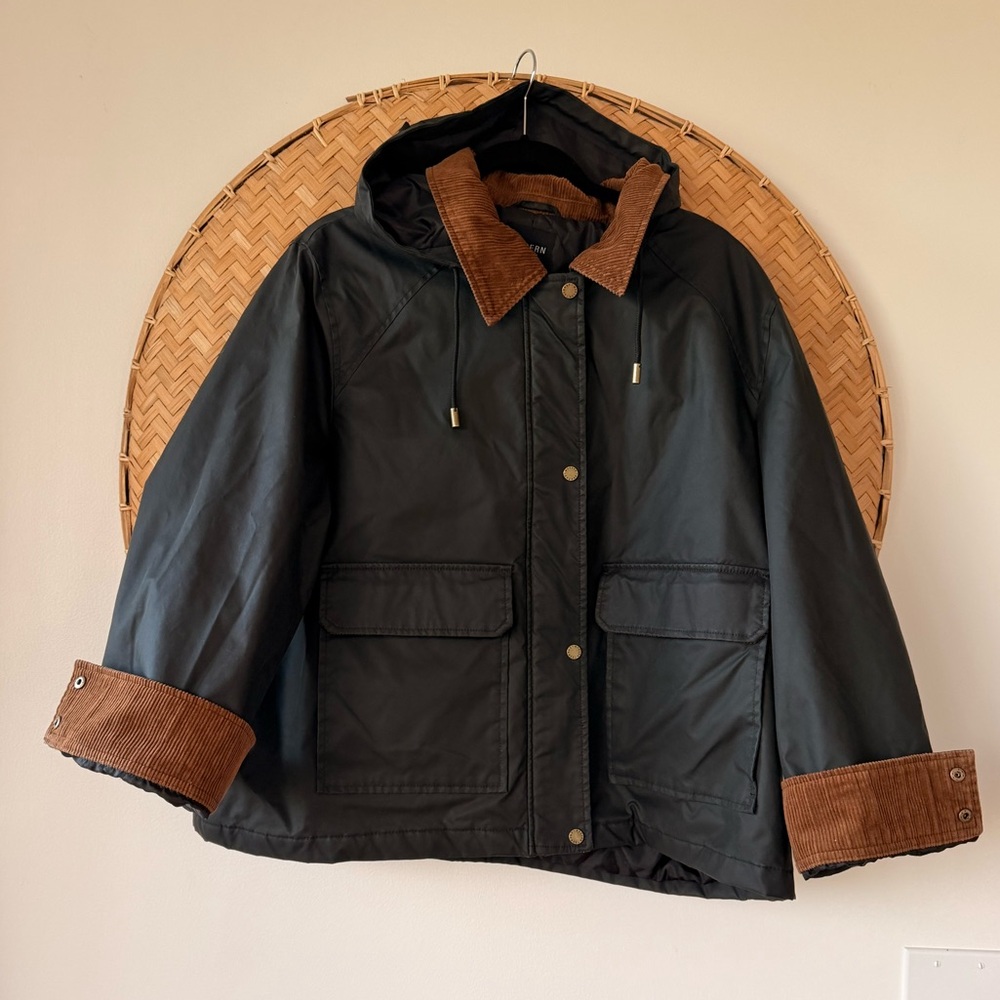 MODERN SUPPLY BY SANCTUARY HOODED WAXED JACKET BARN CHORE COAT‎ CORDUROY COLLAR - Picture 11 of 16